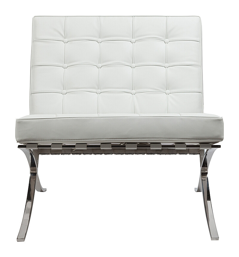 Кресло дизайнерское белая экокожа со стежкой Barcelona Chair - изображение 3