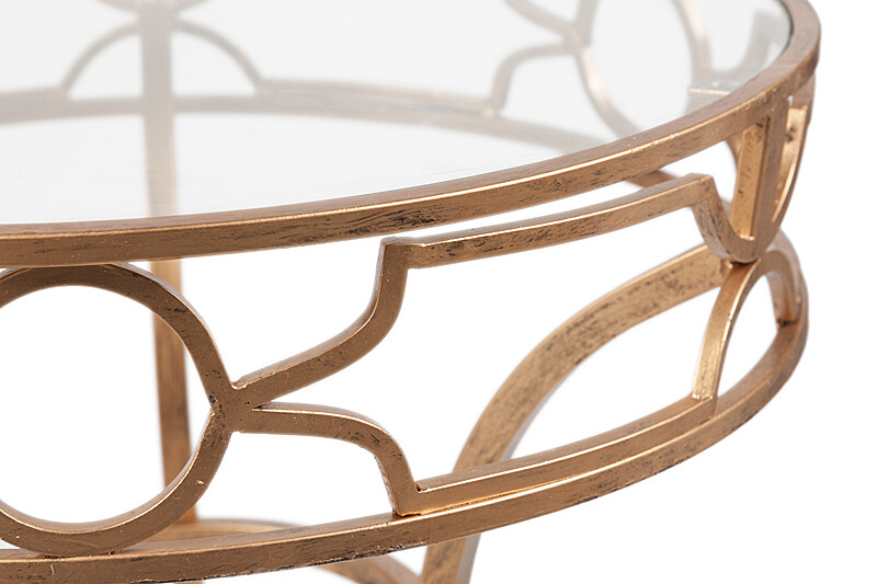 Приставной столик круглый состаренный со стеклом 53 см Sofia Antique - изображение 2