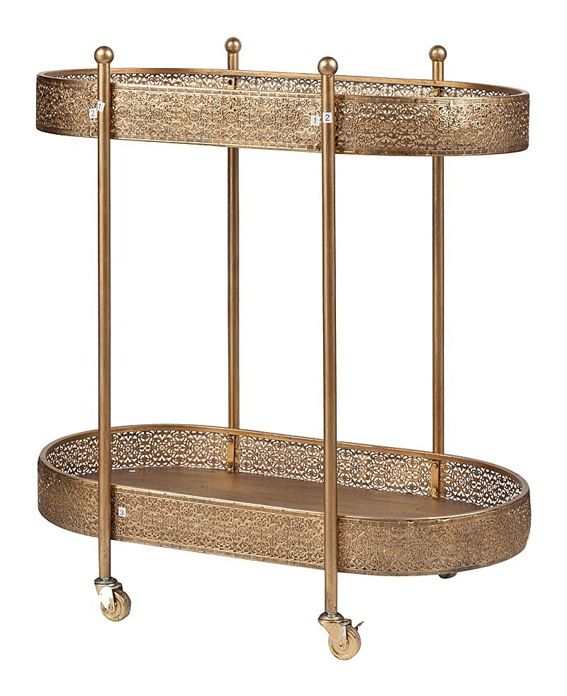 Столик сервировочный на колесиках золотой с резьбой 91 см Cleo - изображение 2