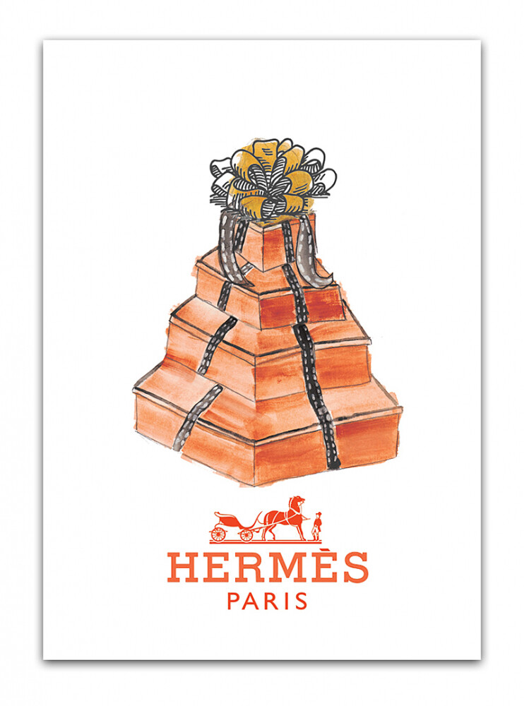 Постер Hermes "Подарочные коробки" на белом фоне, А4