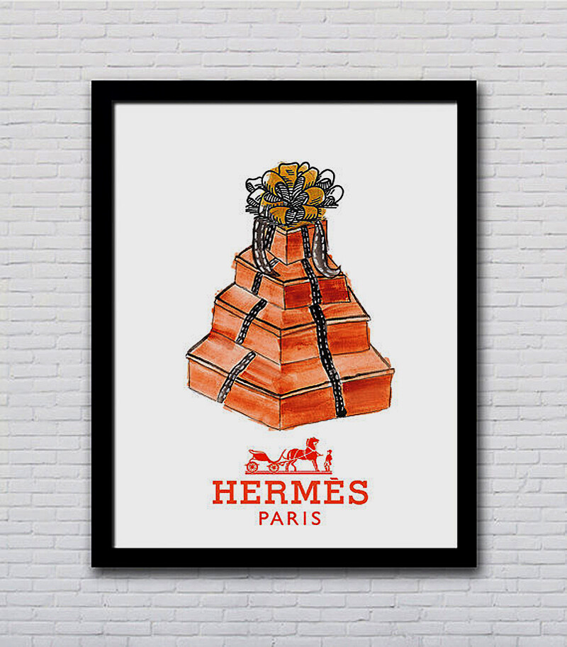 Постер Hermes "Подарочные коробки" на белом фоне, А4