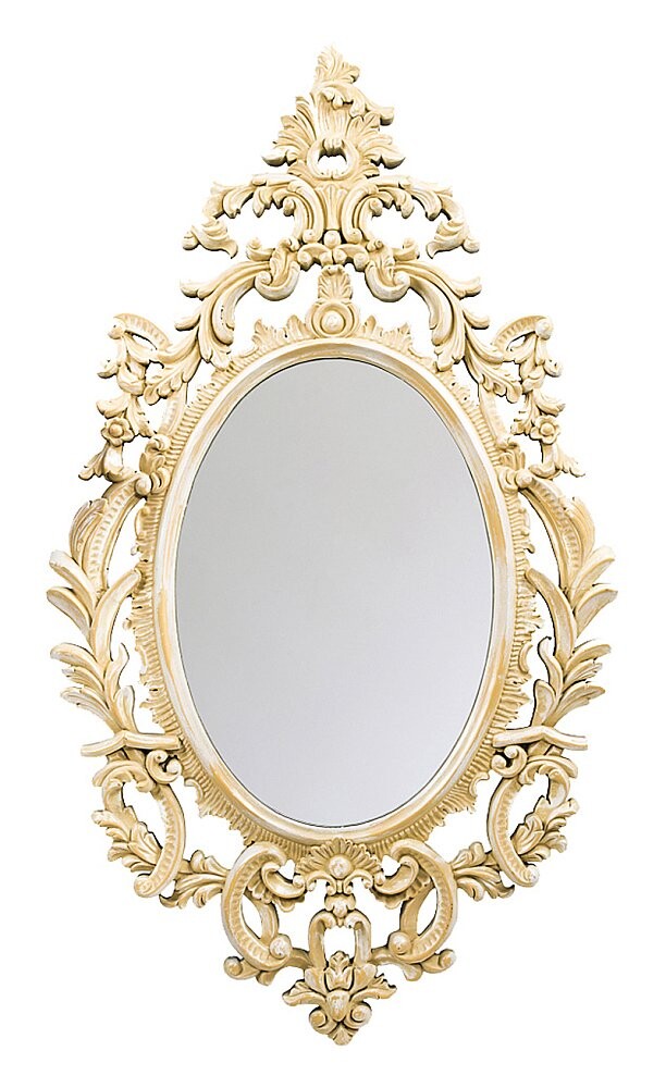 Зеркало настенное большое овальное бежевое в резной раме "Вивьен"