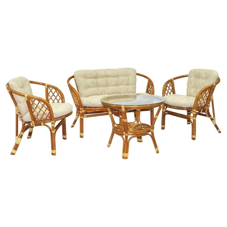 Мебель садовая мягкая бежево-золотая, столик и кресла на 4 персоны Coffee Talk-4