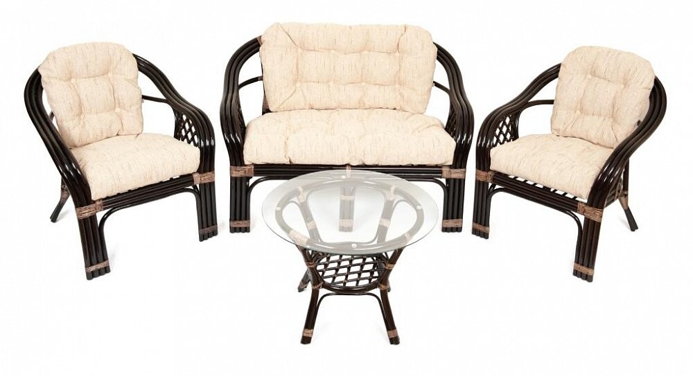 Мебель садовая мягкая темно-коричневая, столик и кресла на 4 персоны Relax