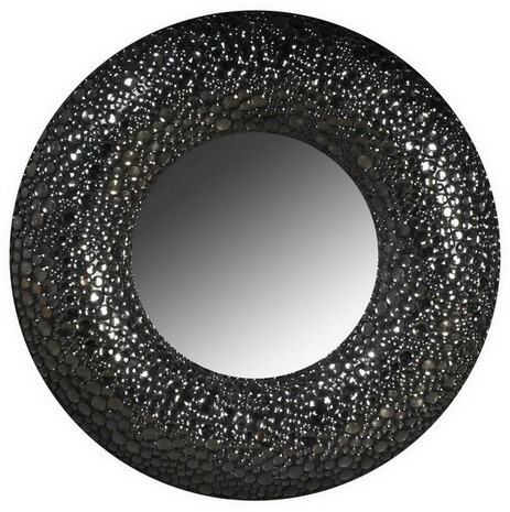 Зеркало круглое черное большое в перламутровой раме Black Pearl