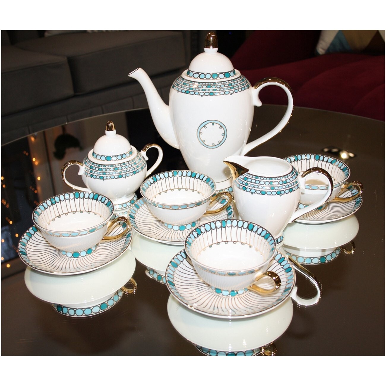 Чайный сервиз 11 предметов Burisa, белый, голубой - изображение 3