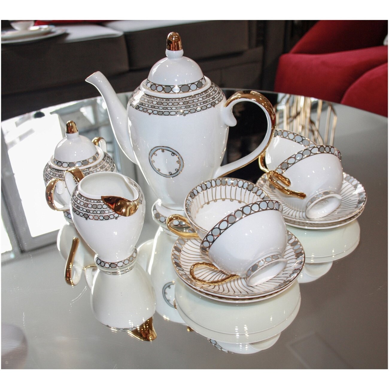 Чайный сервиз 11 предметов Burisa, белый, серый - изображение 2