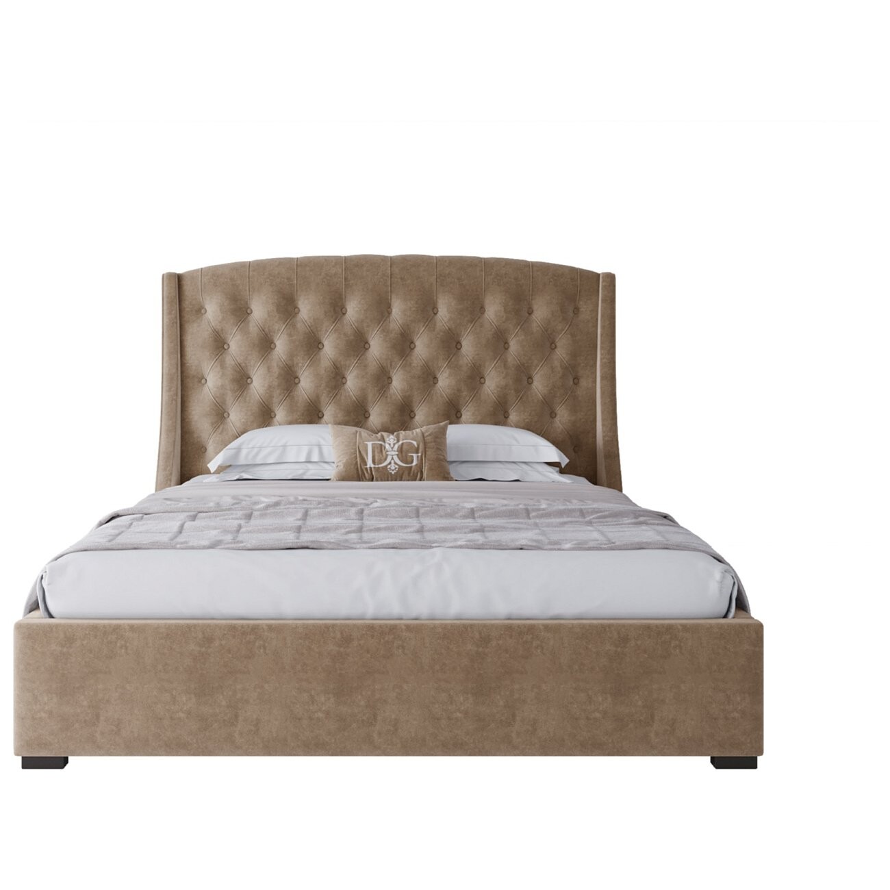 Кровать двуспальная 160х200 без гвоздиков песочная из велюра Hugo Р - изображение 2