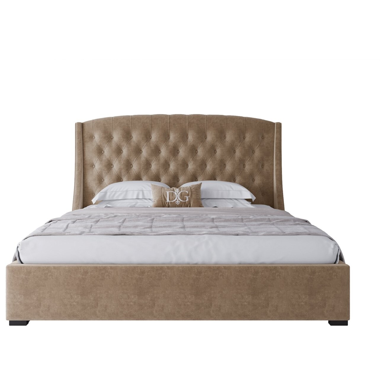 Кровать двуспальная 180х200 без гвоздиков песочная из велюра Hugo - изображение 2