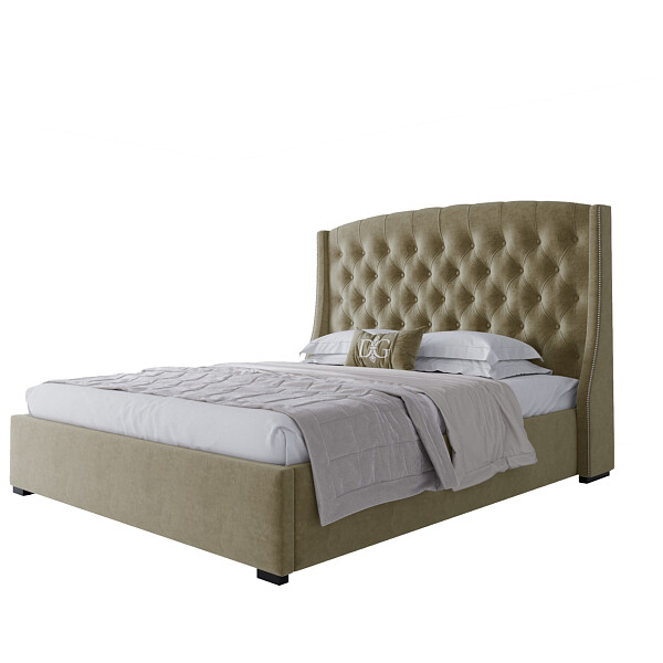 Кровать двуспальная 160х200 с гвоздиками коричневая из велюра Hugo Р - изображение 1