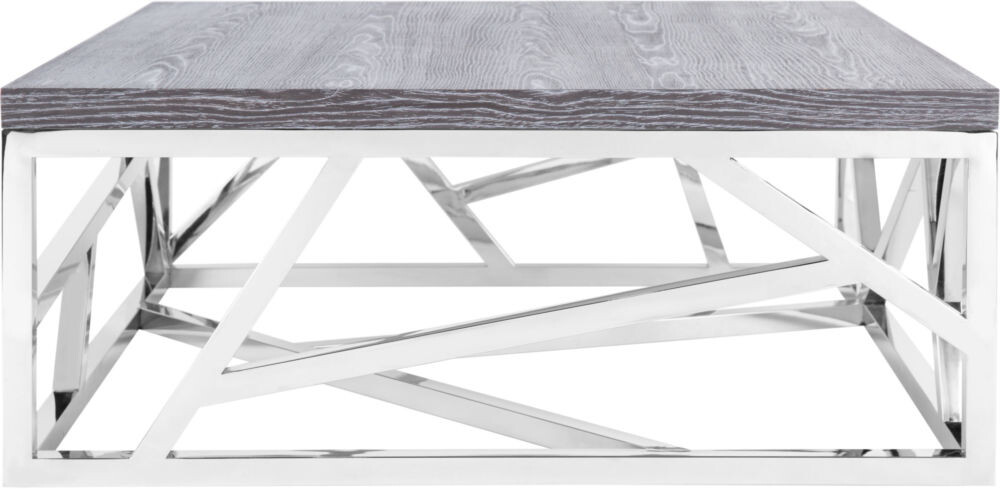 Журнальный столик квадратный серый с фигурным  основанием хром Geometric