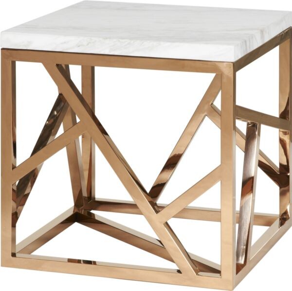 Приставной столик квадратный с золотым основанием и белым топом 60 см HF13174