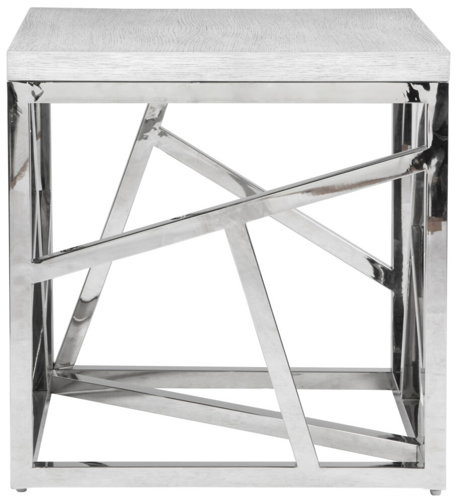 Приставной столик белый с резным основанием хром 60 см Geometric