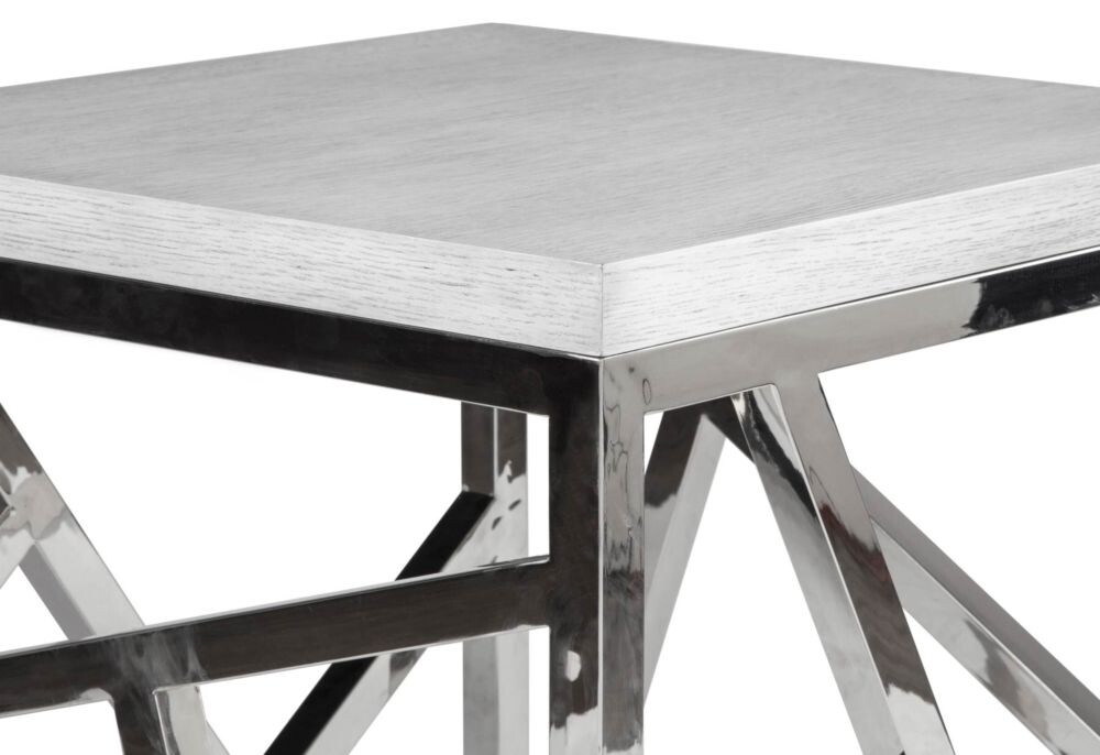 Приставной столик белый с резным основанием хром 60 см Geometric