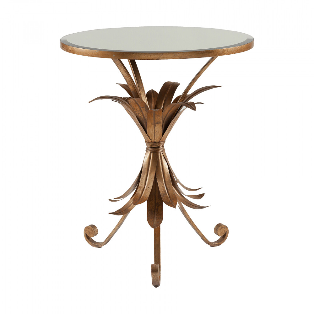 Кофейный столик круглый зеркальный с фигурной бронзовой ножкой Perugia