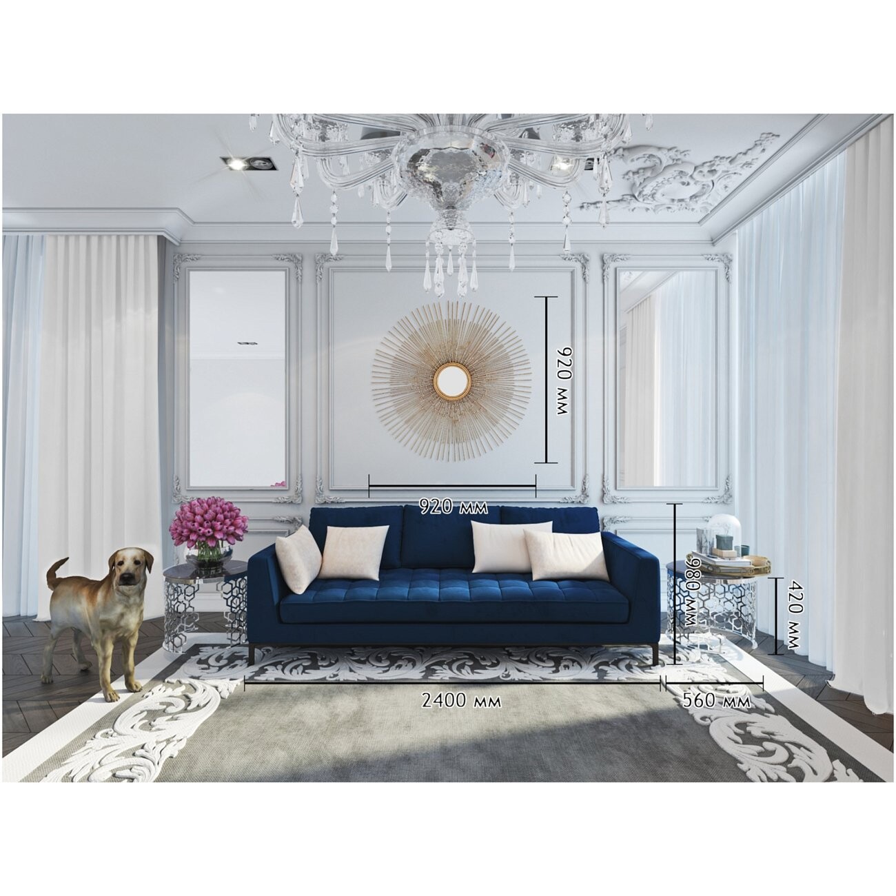 Зеркало-солнце золотое металлическое диаметр 92 см Lombardia - изображение 6