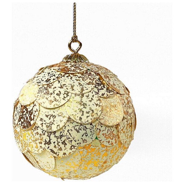 Шар новогодний золотой с мраморными чешуйками Paper ball, 10 см - изображение 1