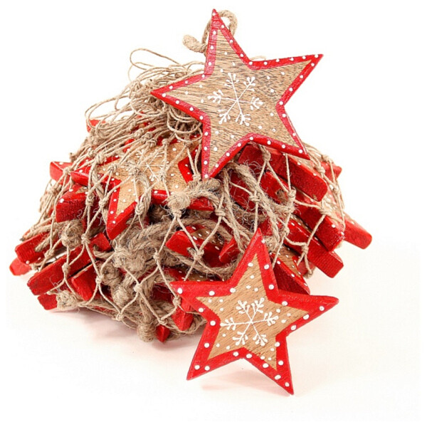 Набор елочных украшений "Звезда деревянная с красным ободком" Christmas stars, 30 штук - изображение 1