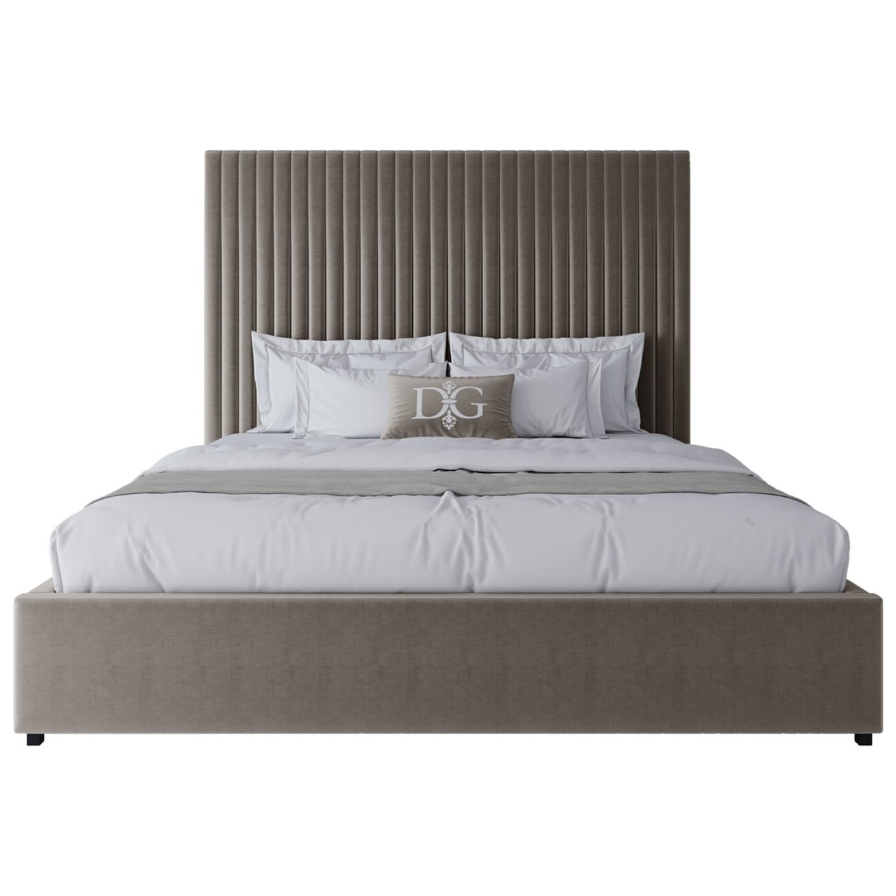 Кровать двуспальная 180х200 серо-бежевая Mora - изображение 2