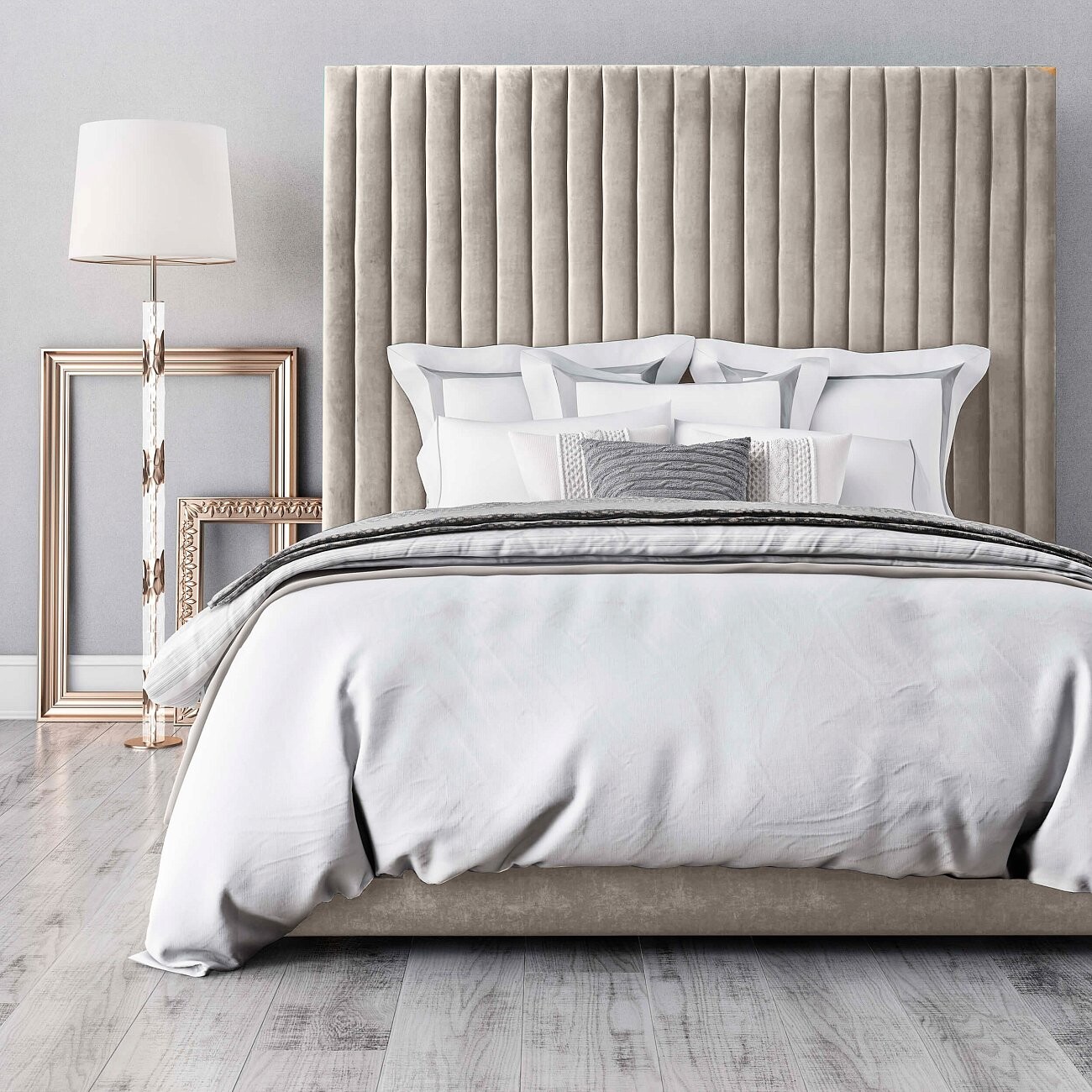 Кровать двуспальная с мягким изголовьем 180х200 светло-серая Mora - изображение 2