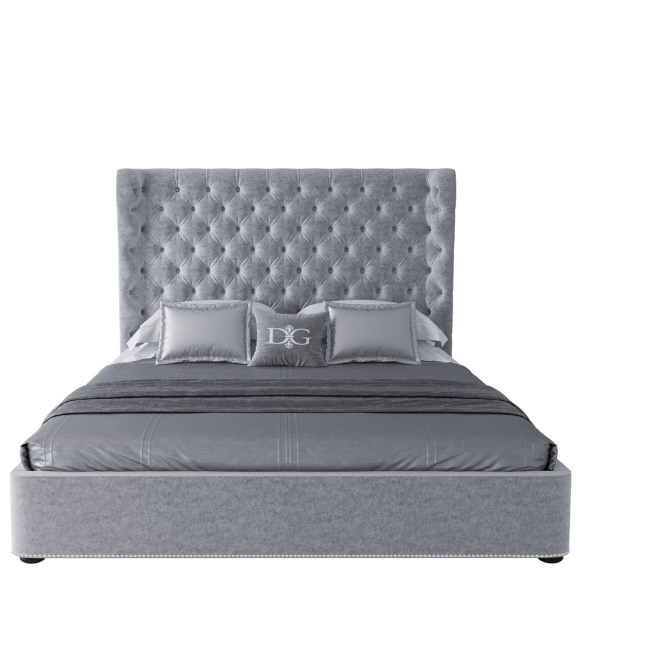 Кровать двуспальная с мягким изголовьем 180х200 светло-серая Henbord - изображение 2