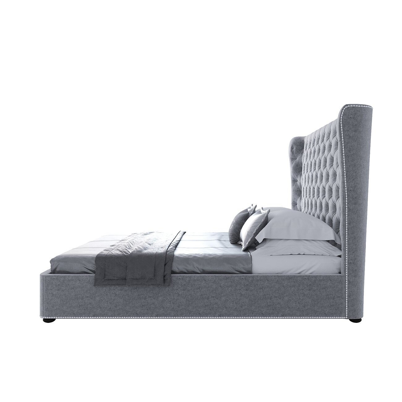 Кровать двуспальная с мягким изголовьем 180х200 светло-серая Henbord - изображение 3