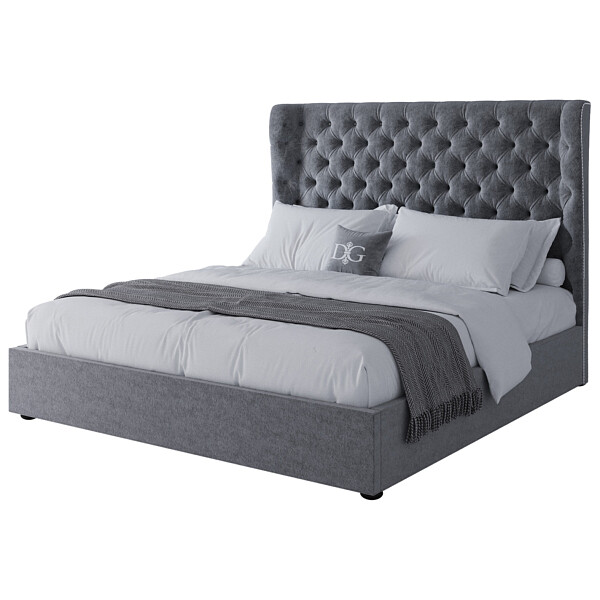 Кровать двуспальная 180х200 серая Henbord, прямое основание - изображение 1