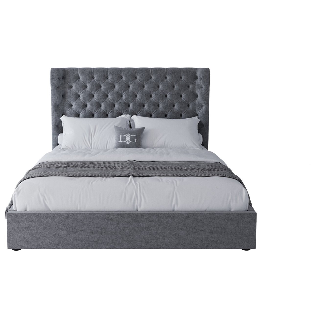 Кровать двуспальная 180х200 серая Henbord, прямое основание - изображение 2