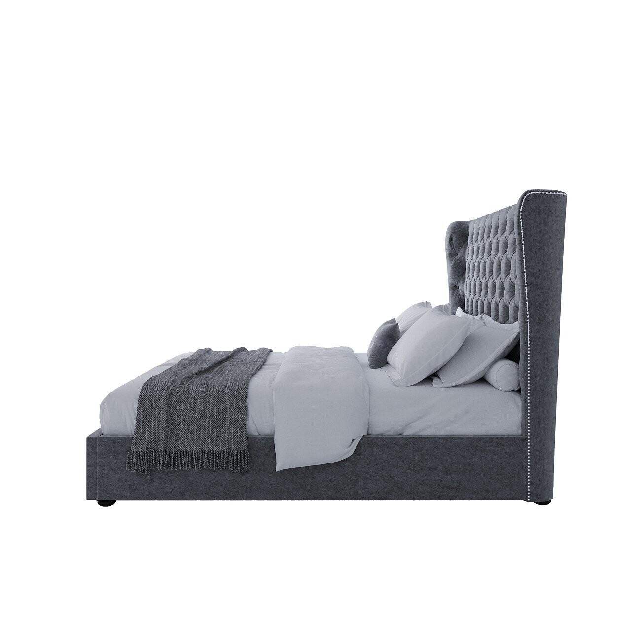 Кровать двуспальная 180х200 серая Henbord, прямое основание - изображение 3