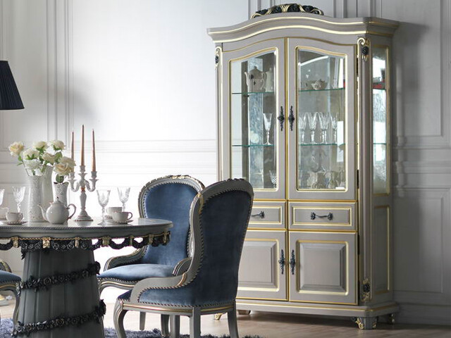 Шкаф-витрина с ящиками белый с золотом Toscana - изображение 2