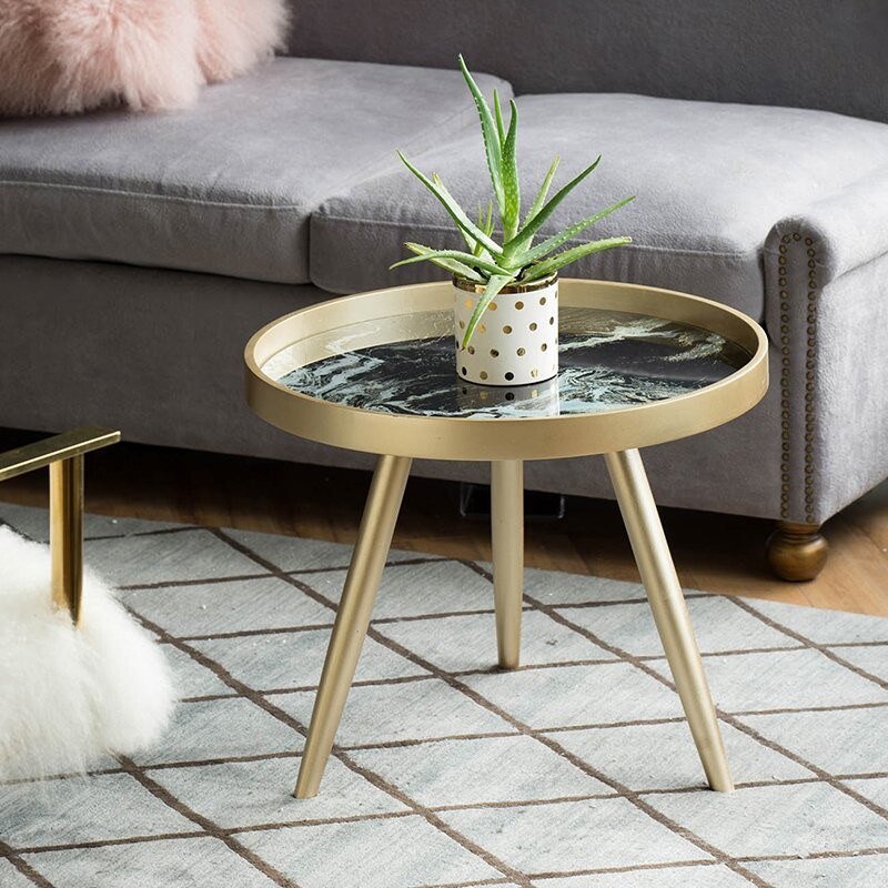 Журнальный столик круглый золото с черной столешницей 60 см Donna - изображение 3