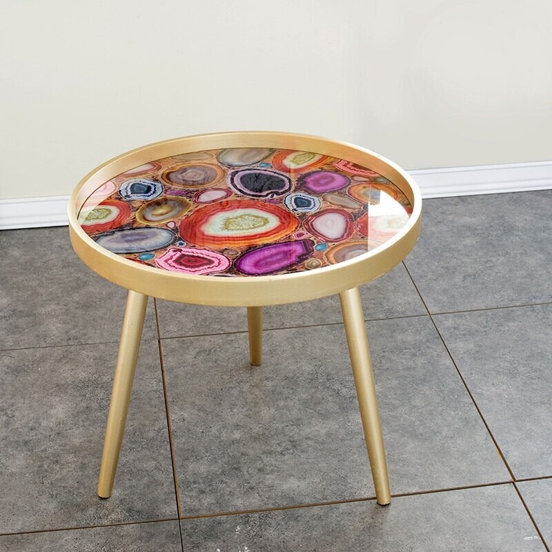 Журнальный столик круглый золото с разноцветной столешницей 60 см Donna - изображение 3