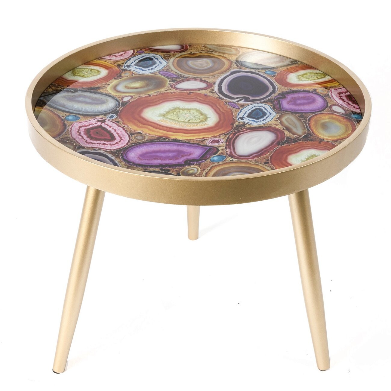 Журнальный столик круглый золото с разноцветной столешницей 60 см Donna - изображение 4