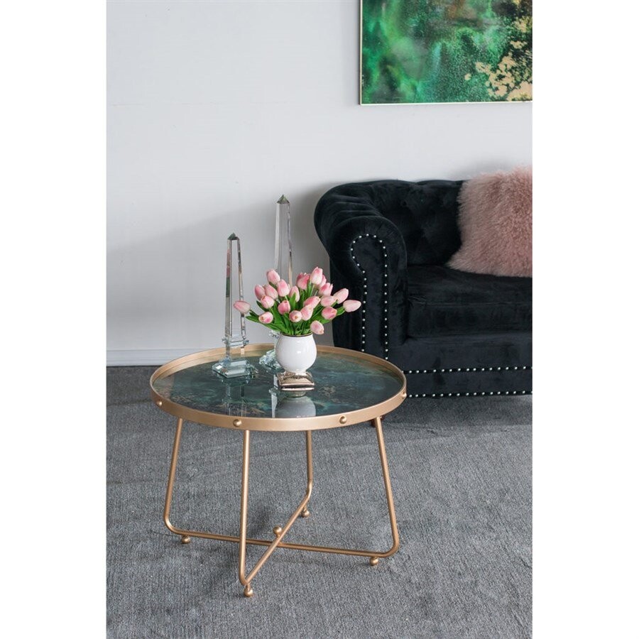 Журнальный столик круглый золото с зеленым топом 70 см Siena - изображение 3