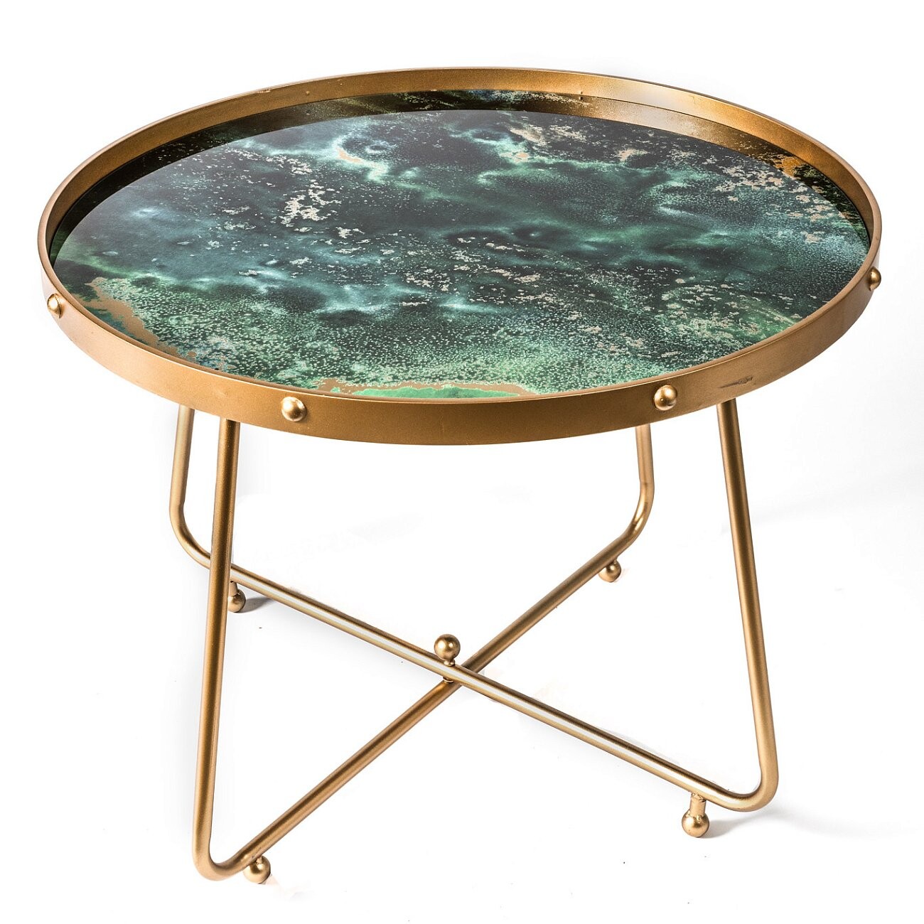 Журнальный столик круглый золото с зеленым топом 70 см Siena - изображение 5
