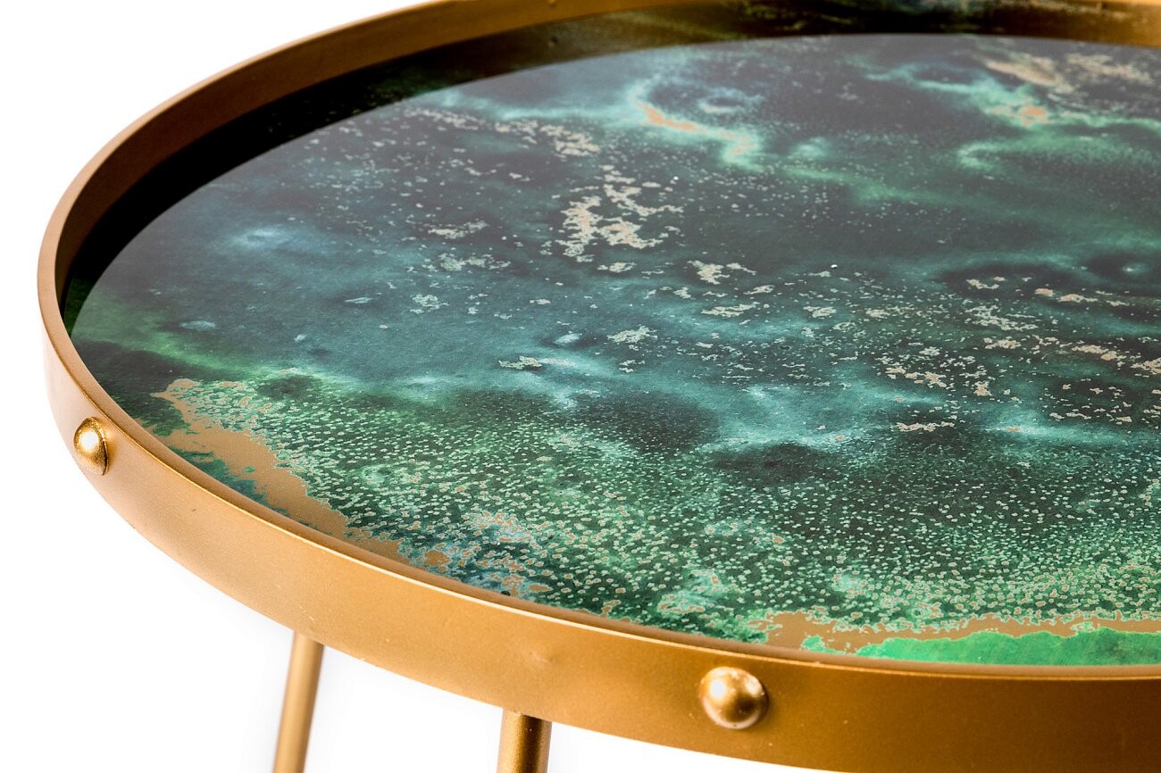 Журнальный столик круглый золото с зеленым топом 70 см Siena - изображение 6