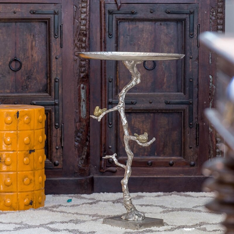 Кофейный столик круглый серебро 43 см Tinki - изображение 5