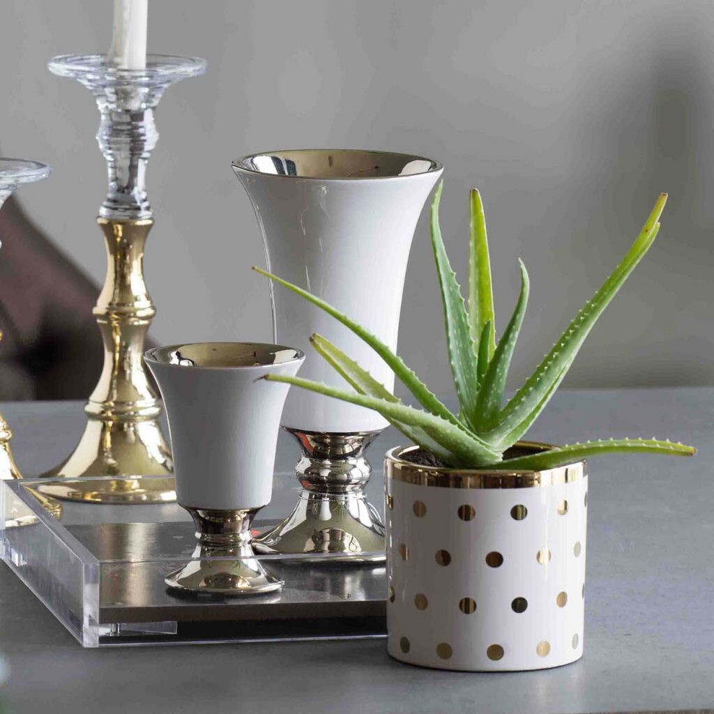 Горшок для цветов золото с горошек 12 см Dots - изображение 2