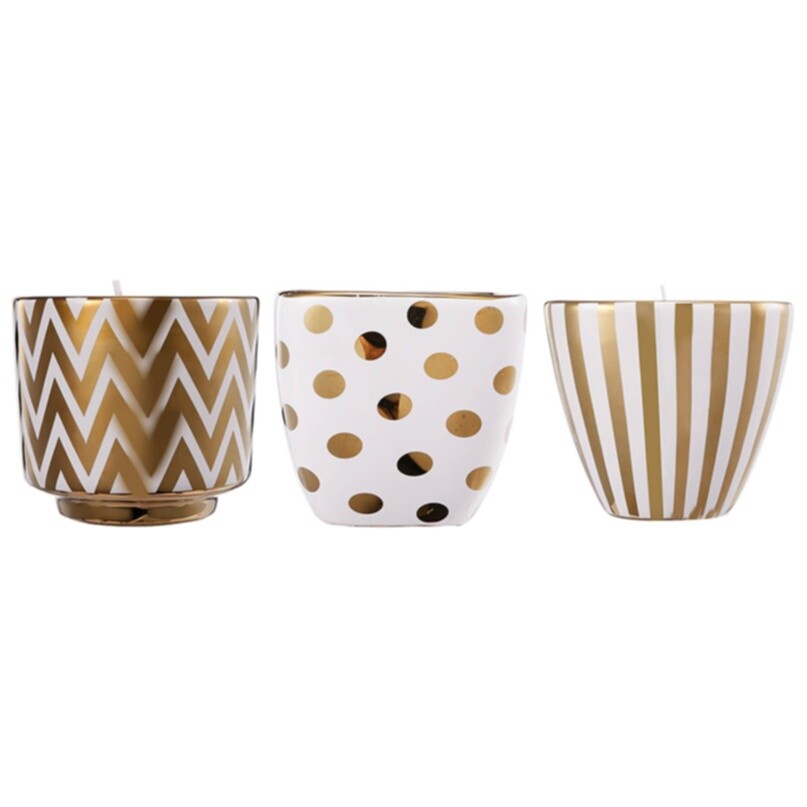 Подсвечник керамический бело-золотистый с рисунком 3 штуки Trio - изображение 2