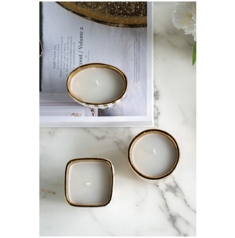 Подсвечник керамический бело-золотистый с рисунком 3 штуки Trio - изображение 4