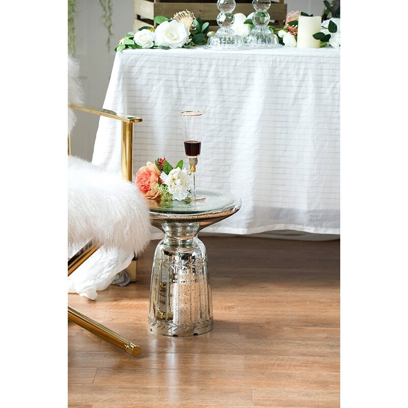 Приставной столик круглый стеклянный серебро 35 см Sevica - изображение 10