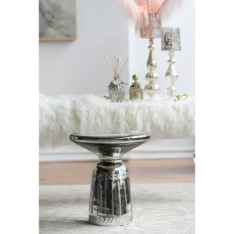Приставной столик круглый стеклянный серебро 35 см Sevica - изображение 7