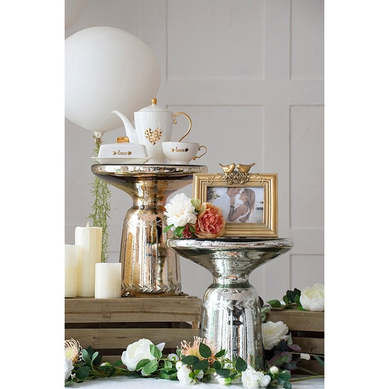 Приставной столик круглый стеклянный серебро 35 см Sevica - изображение 9