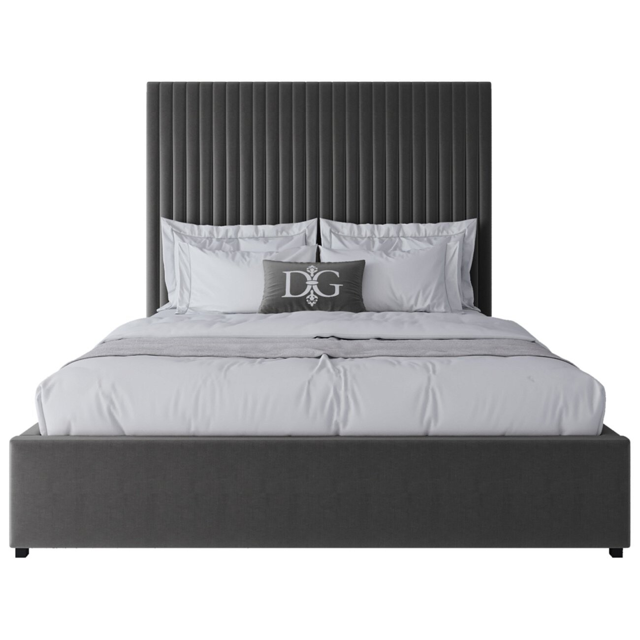 Кровать двуспальная с мягким изголовьем 160х200 серая Mora - изображение 2