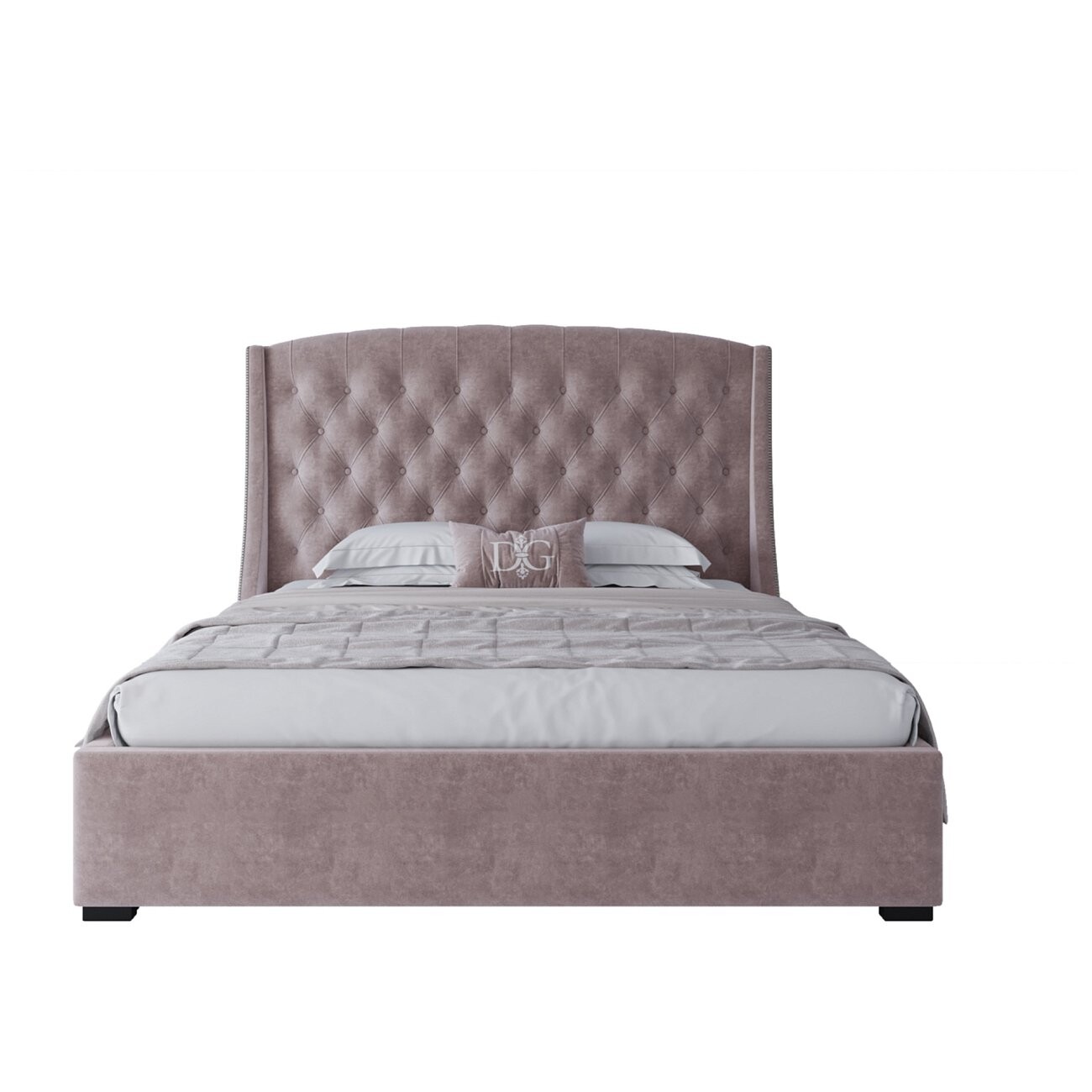 Кровать двуспальная с мягким изголовьем 160х200 с гвоздиками пыльная роза Hugo - изображение 2