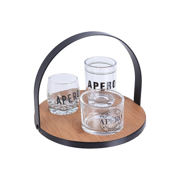 Соусники стеклянные на бамбуковом подносе 3 шт прозрачные Bistro Design - изображение 1