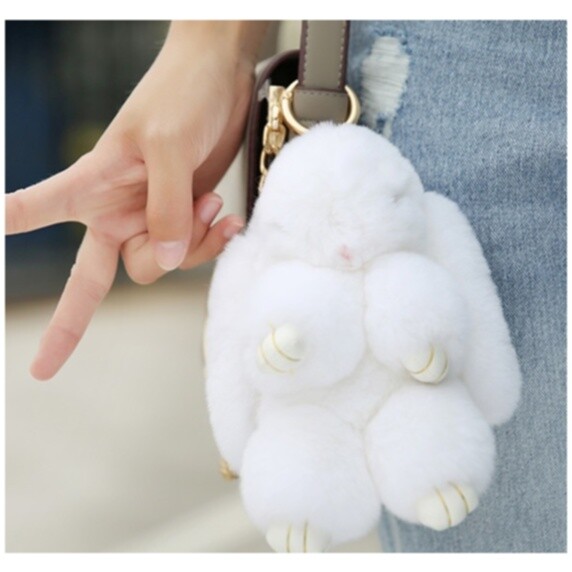 Меховой Зайка Брелок Белый - изображение 4