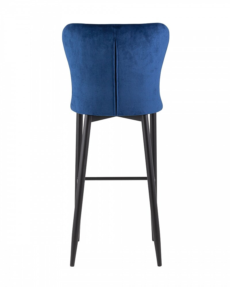 Полубарный стул с мягкой спинкой темно-синий с черными металлическими .