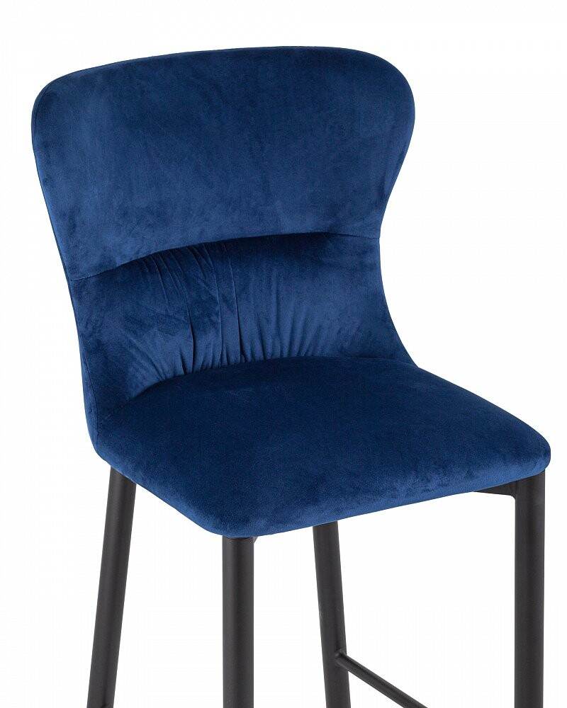 Полубарный стул с мягкой спинкой темно-синий с черными металлическими .