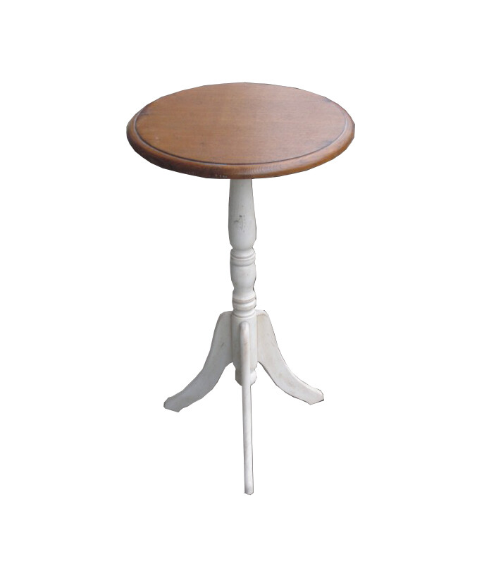 Кофейный столик круглый белый с коричневым топом 40 см Mobilier de Maison